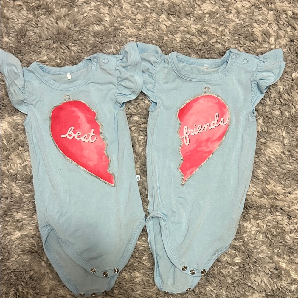 Posh Peanut Light Blue 'Best Friends' Bodysuit Set